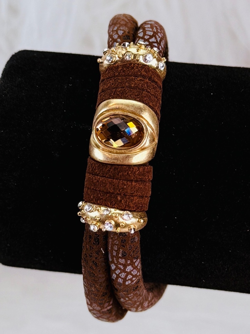 Beautiful textured Brown aged gold tone magnetic closure bracelet